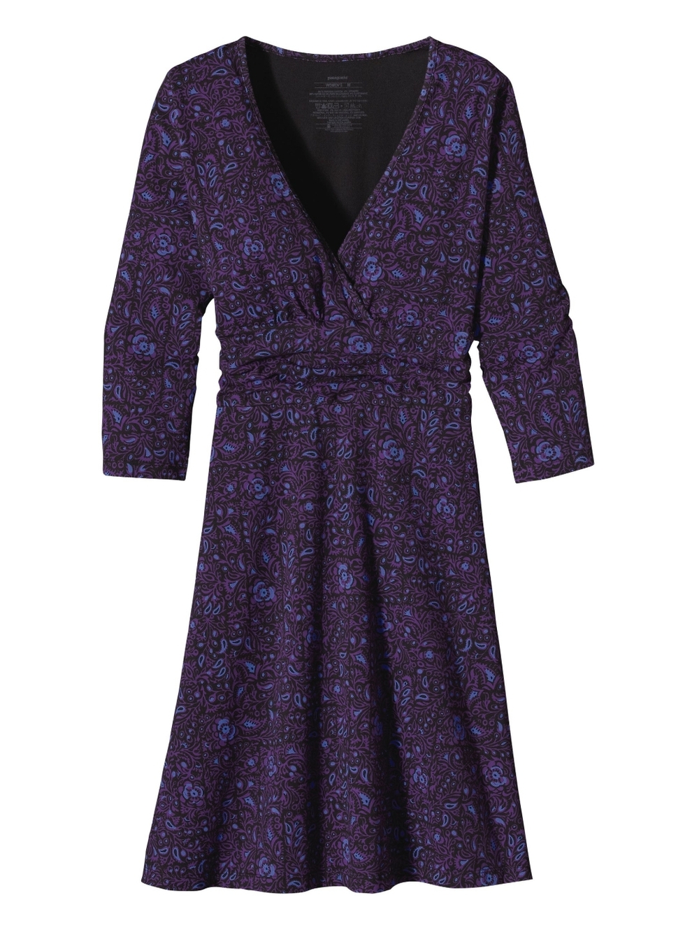 Patagonia Margot dress purple black blue paisley floral 3/4 long size small